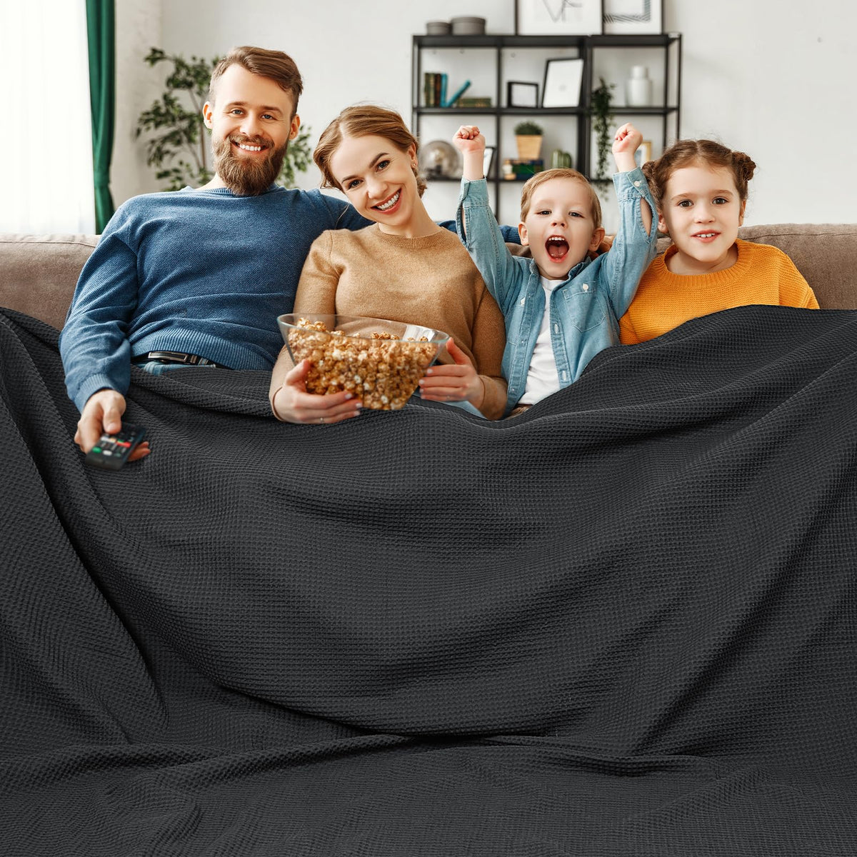 PHF 100% Cotton Waffle Blanket Lightweight Breathable, Queen Linen/Stone