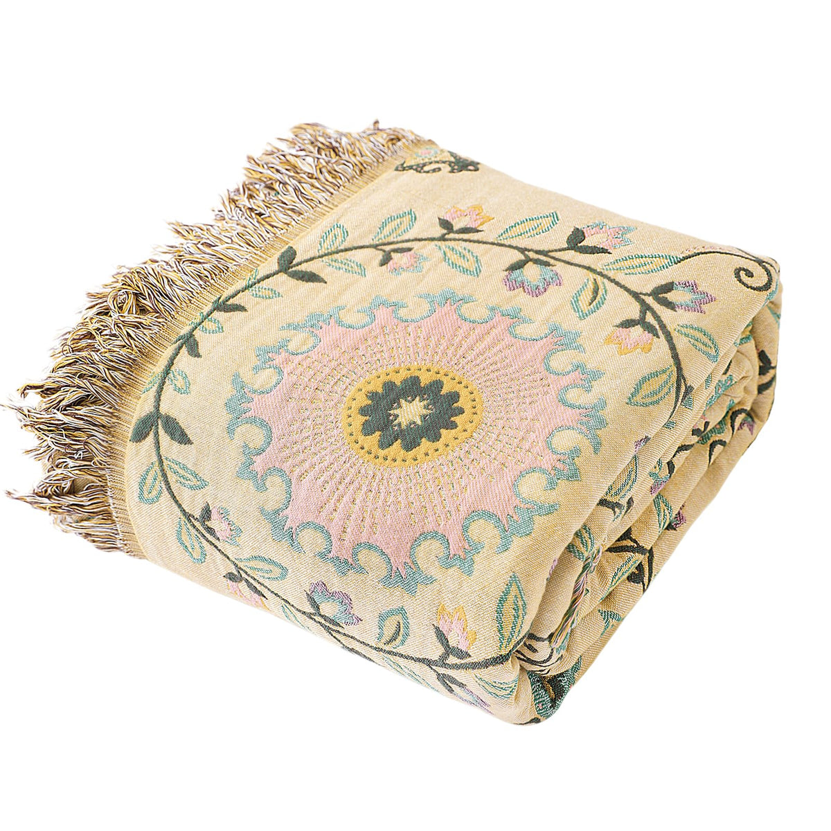 Snycler Boho Throw Blanket for Bed, 100% Organic Cotton Muslin Soft Throw-Floral Bird Farmhouse Rustic Spring Summer Fall Decor Blanket for Couch Sofa Quilt and Gift, 60" x 80" Orange