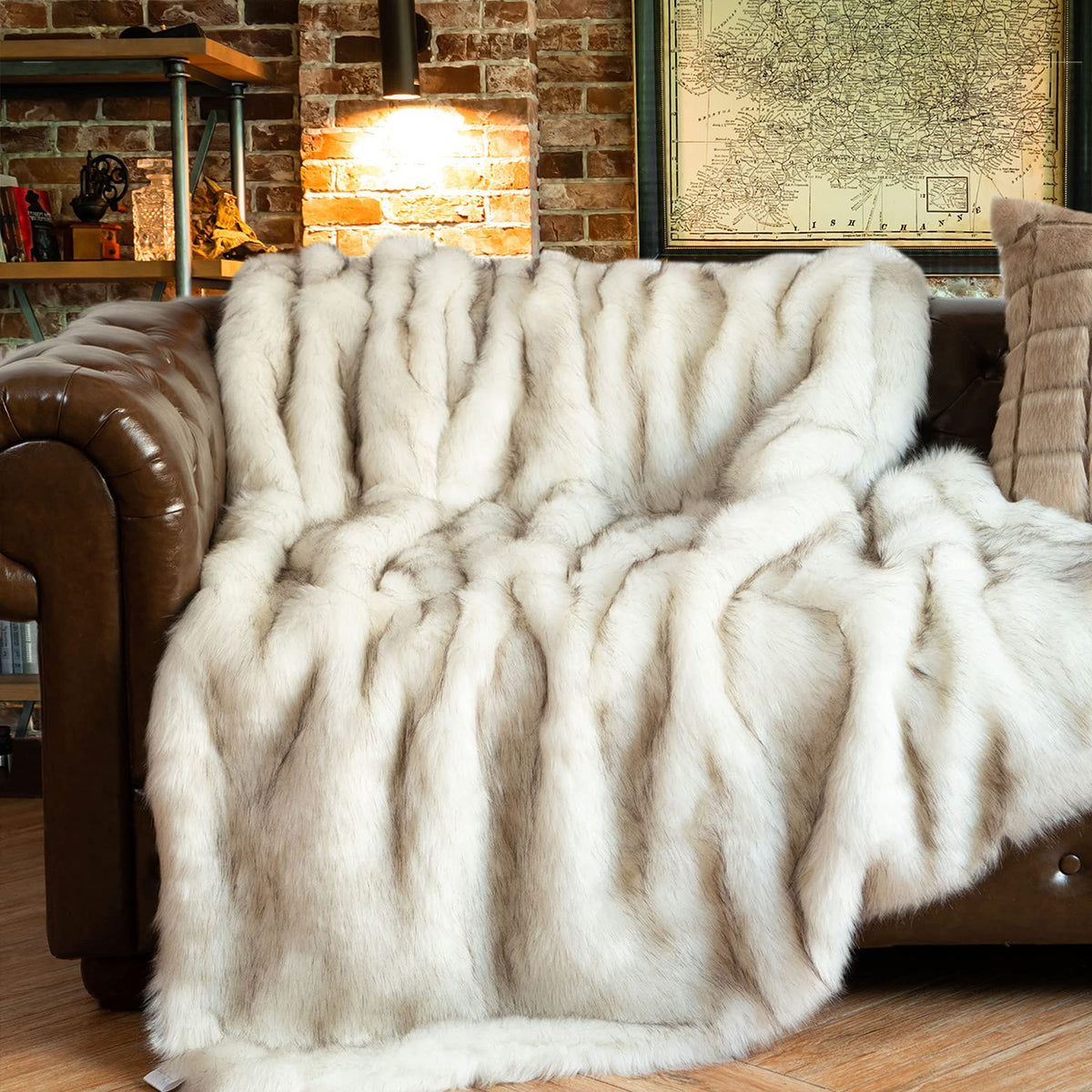 BATTILO Large Brown Faux Fur Throw Blanket for Bed, 60"x80", Shaggy