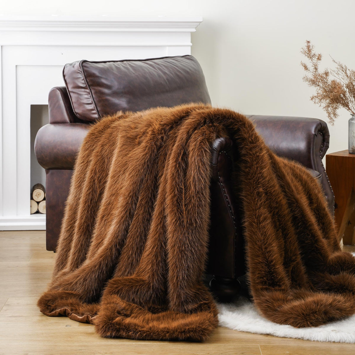BATTILO HOME Faux Fur Throw Blanket, Luxury Fluffy Brown Blankets, 50"x60"