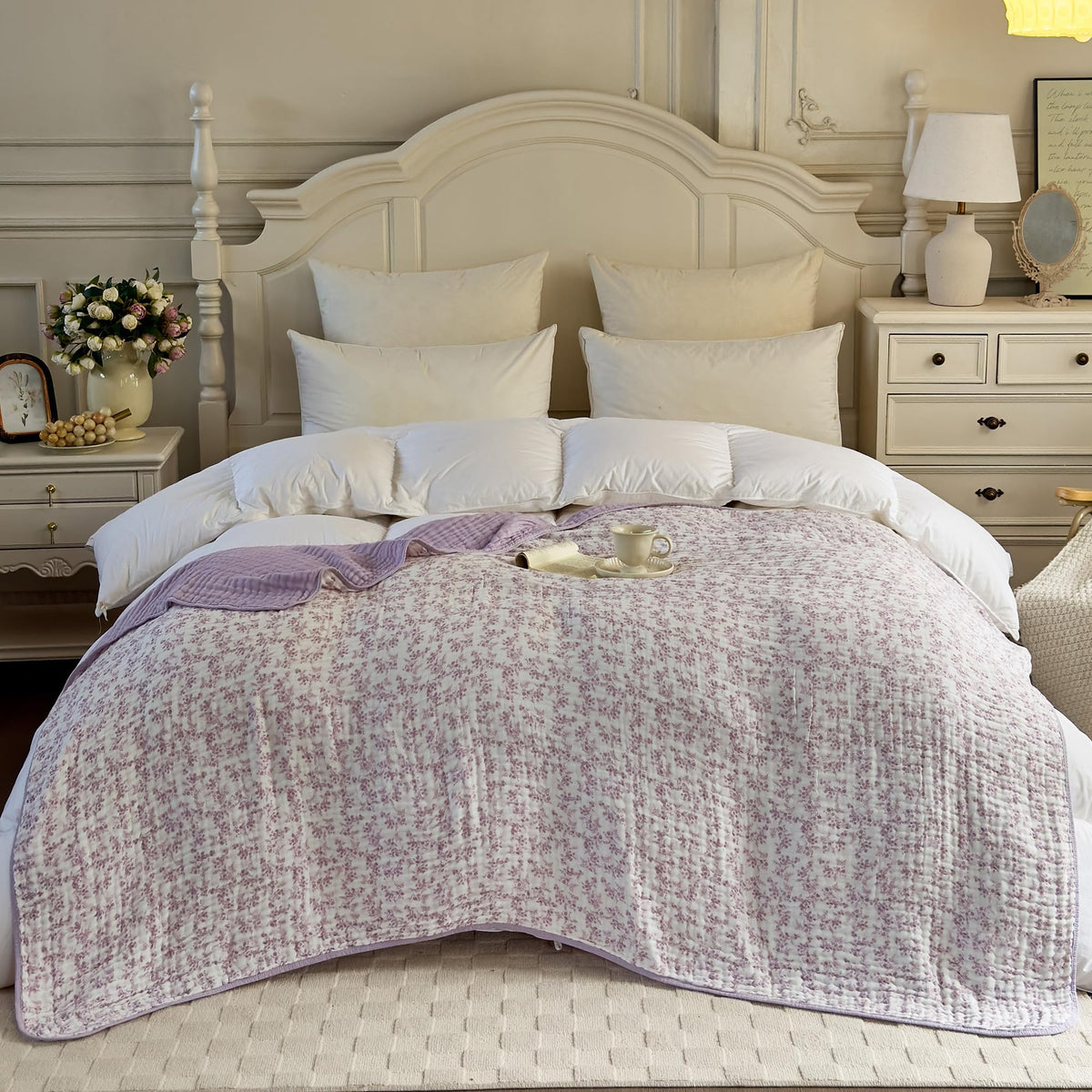 SANACYNA Cotton Muslin Throw Blanket for Adults 6-Layer Gauze Checkerboard