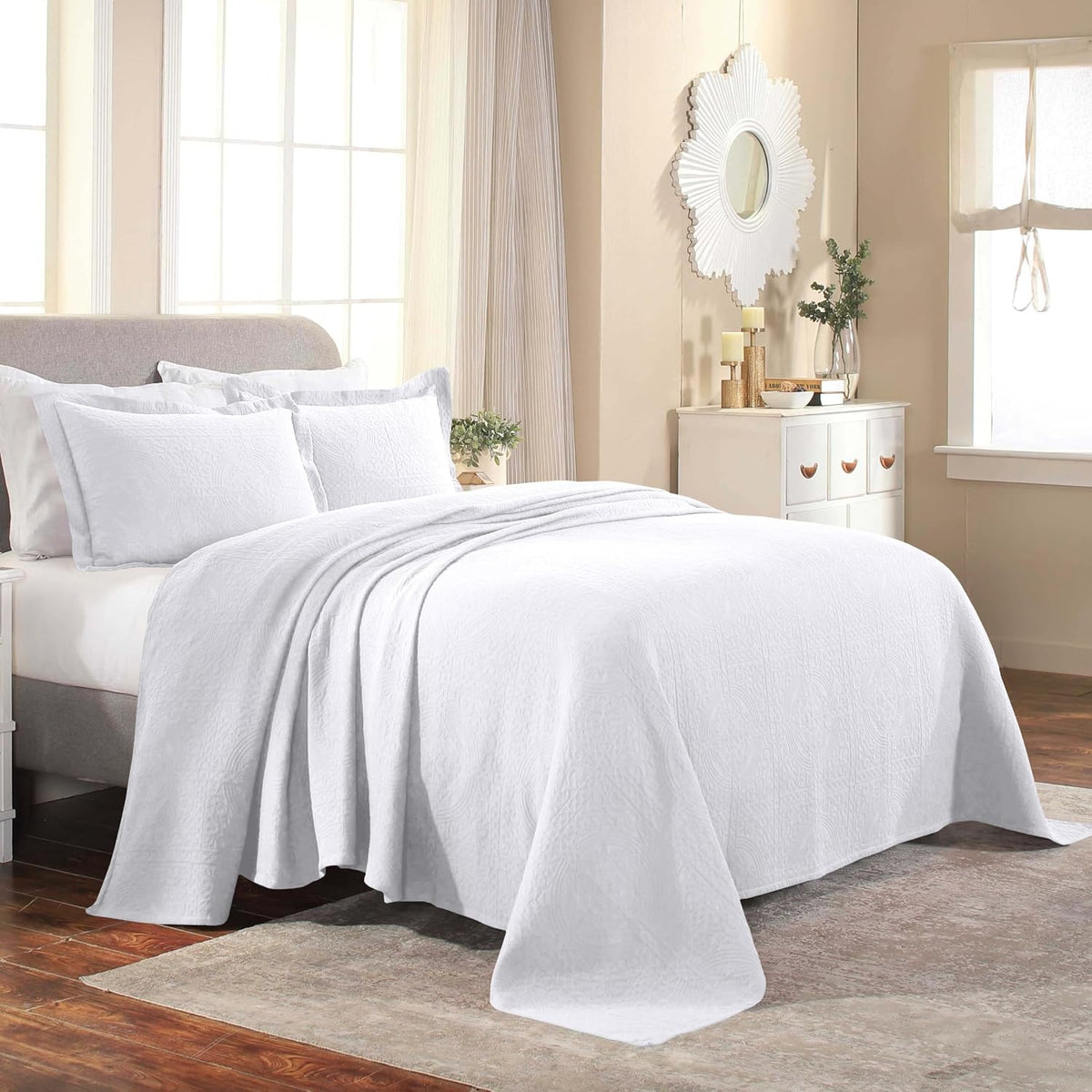 SUPERIOR Cotton Bedspread Jacquard Woven Matelasse Bedding, Full, Charcoal