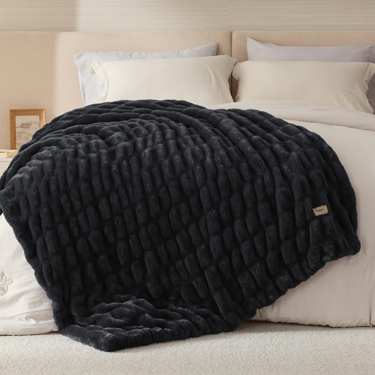 Bedsure Soft Double-Sided Faux Fur Throw Blanket, Light Brown, 50"x60"