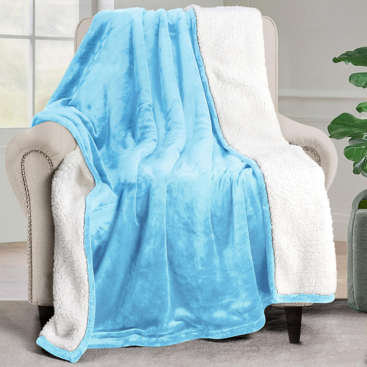 Utopia Bedding Reversible Plush Sherpa Blanket Queen Size Grey, 90x90 Inch