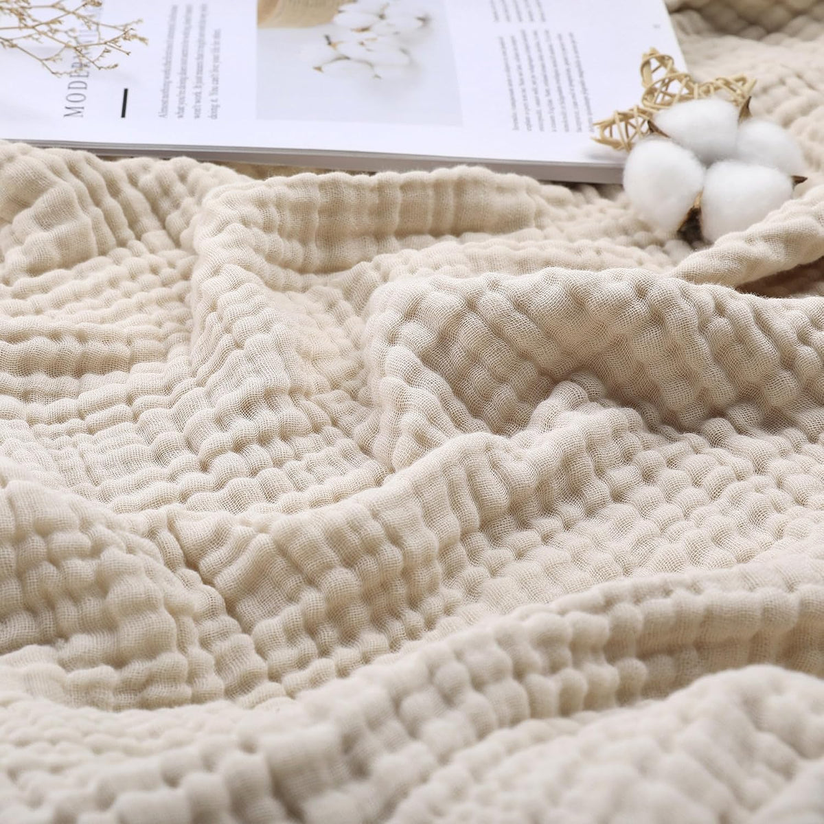 Yoofoss Muslin Blanket 100% Organic Cotton Large Twin Size 60" x 80" for Bed Couch Summer Gauze Blanket for Adults Lightweight and Breathable Apricot White