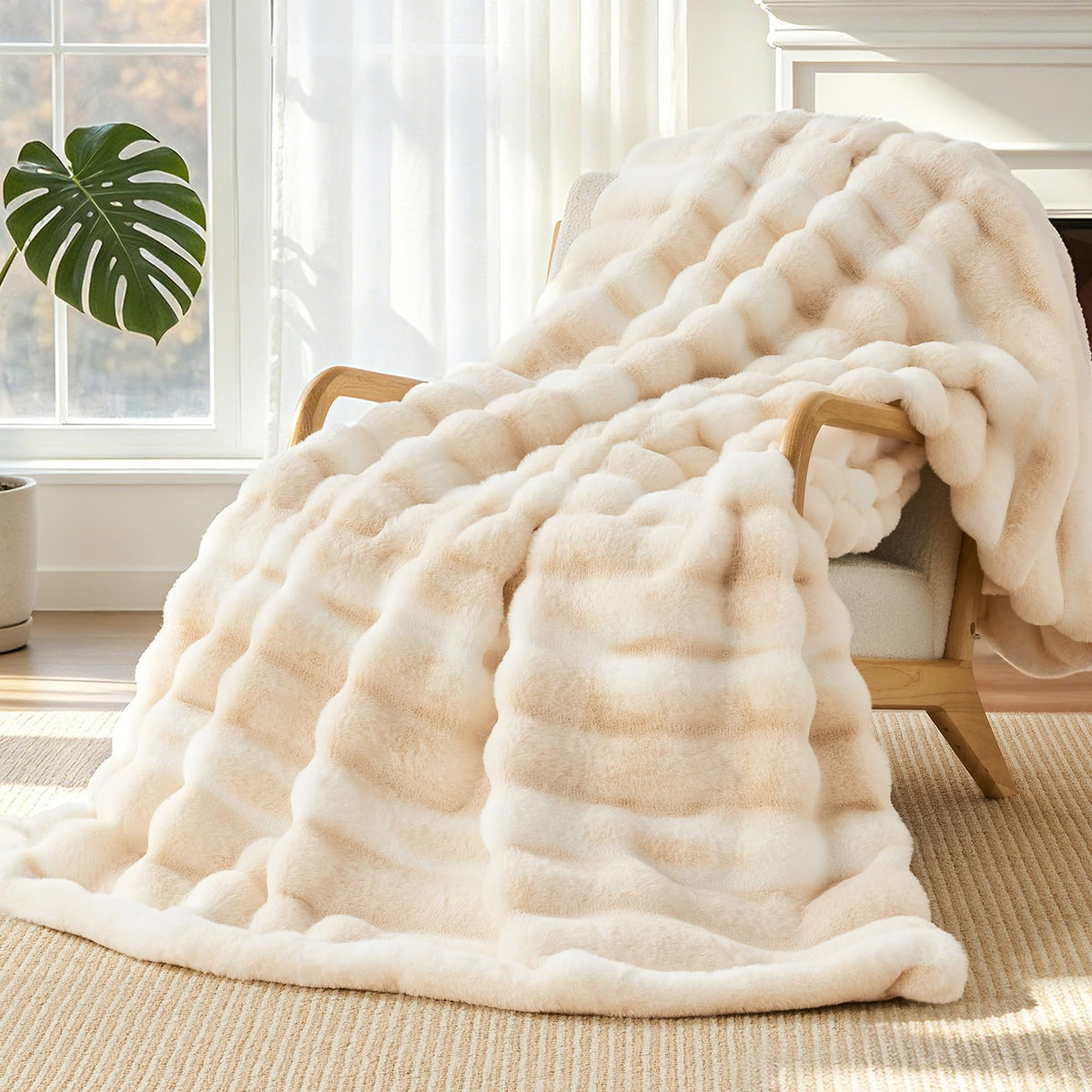 VFROO Plush Faux Rabbit Fur Throw Blanket – 850GSM Thick & Warm, Ultra Soft Fluffy Blanket for Couch, Bed, Sofa, Ideal Gift for Women, 50" × 60", Grey