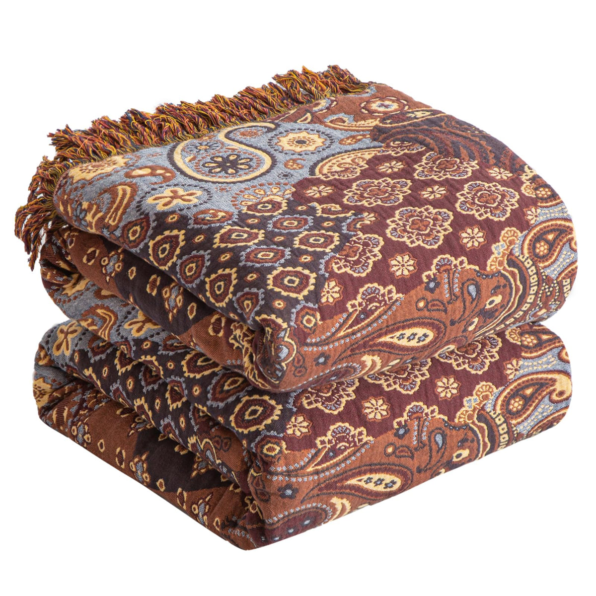 Boho Throw Blanket for Bed 50”x60”, 100% Cotton Blanket for Couch Sofa