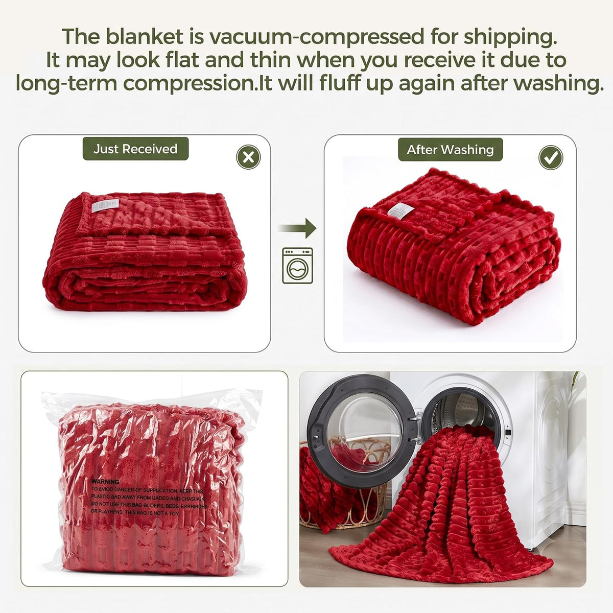 Leximan Ribbed Fleece Throw Blanket, Ultra-Soft Plush Blanket for Sofa, Couch and Bed, Cozy All-Season Home Decor Throw (Red, Twin (60" x 80"))