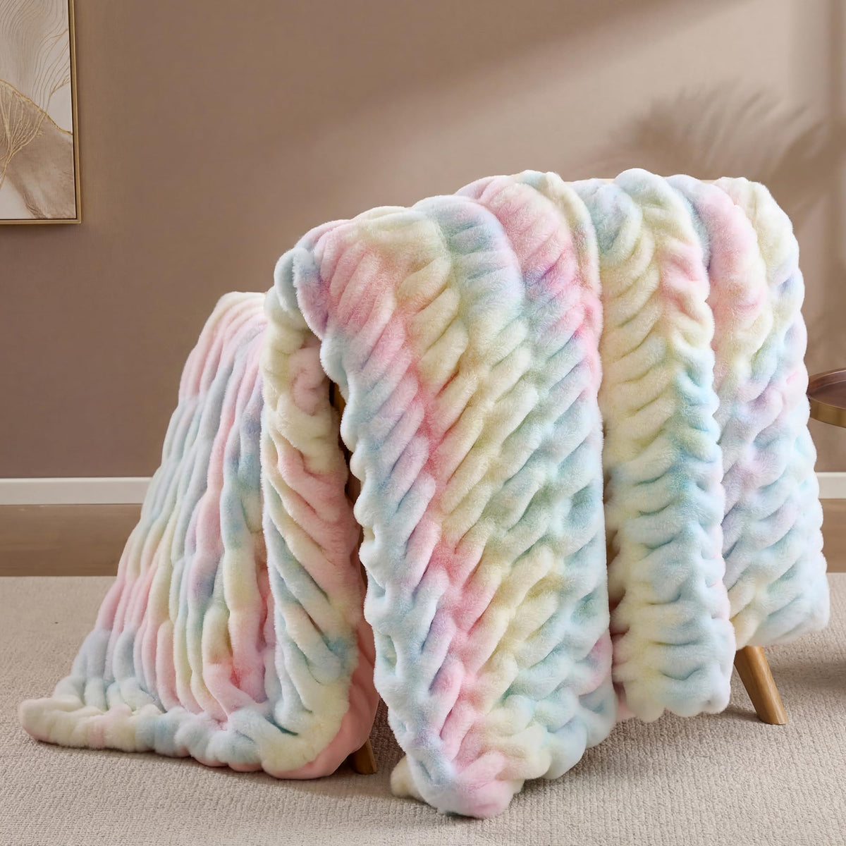 Smoofy Blush Pink Fluffy Blanket for Couch - Luxury Faux Rabbit Fur 50"x60"