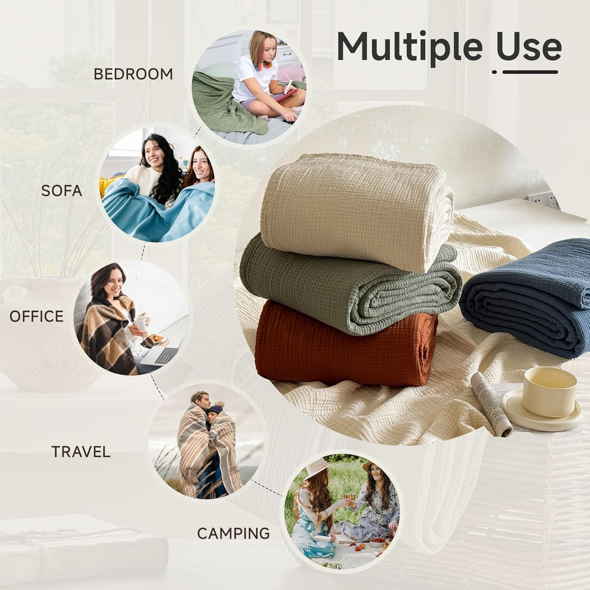 Simple&Opulence 100% Cotton Muslin Blanket, Lightweight Breathable 4 Layering Soft Cotton Throw Blanket,Gauze Blanket for Bed Couch Camping All-Season Use (Rust Orange, 50"x60")