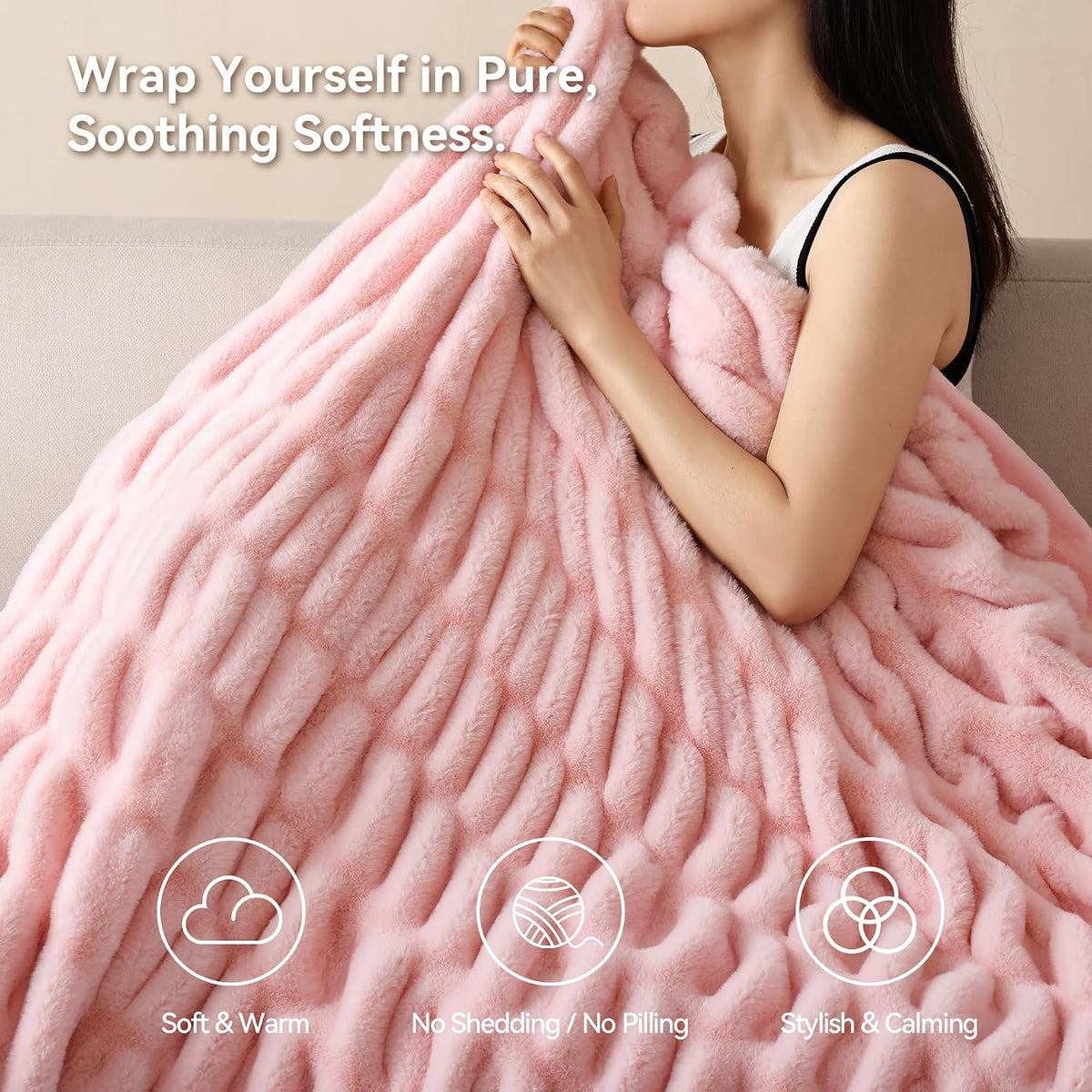 Smoofy Blush Pink Fluffy Blanket for Couch - Luxury Faux Rabbit Fur 50"x60"