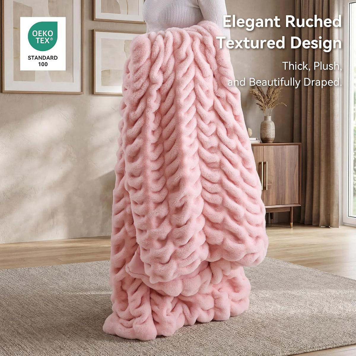 Smoofy Blush Pink Fluffy Blanket for Couch - Luxury Faux Rabbit Fur 50"x60"