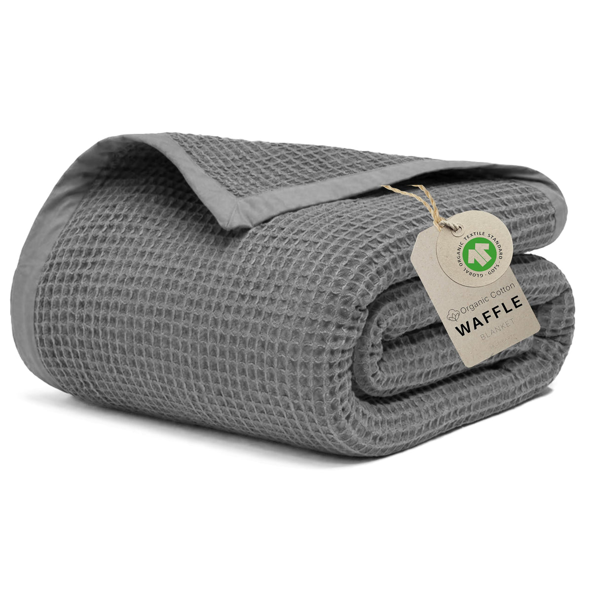 GOTS Certified 90"X90" Queen 100% Organic Cotton Waffle Blanket-Silver Blue