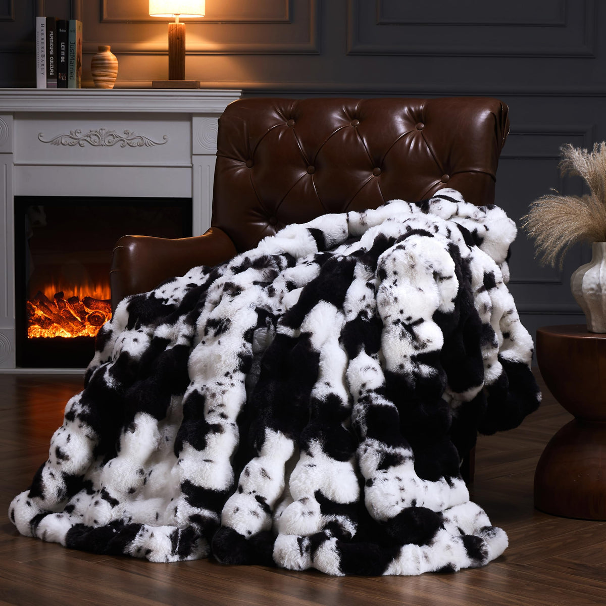 Faux Fur Throw Blanket for Couch, Fluffy Fuzzy Plush Bubble Blanket, Soft Warm Cozy Shaggy Rabbit Blanket, Luxury Decorative Gifts for Sofa Bedroom Living Room, 60x50inch (Cow Print-Brown)