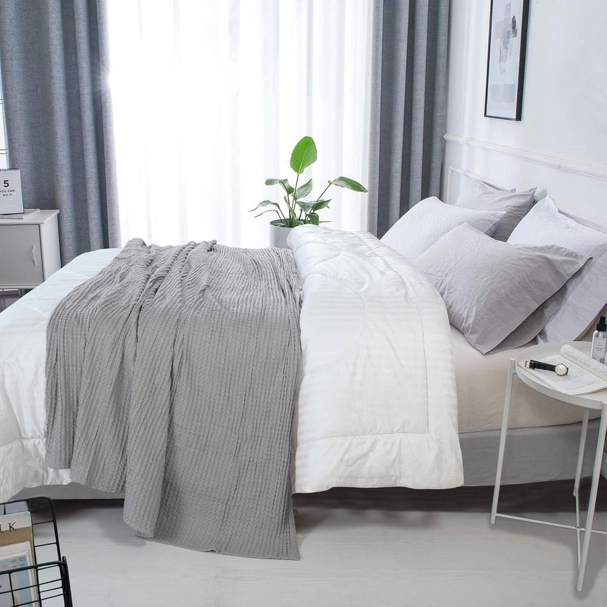 HILLFAIR 100% Combed Cotton Blanket– Twin Size Bed Blankets– Warm Soft All Season Breathable Lightweight Summer Blankets– Waffle Weave Home Decor Bed Blanket- Khaki Twin Bed Cotton Blankets/Bedcovers