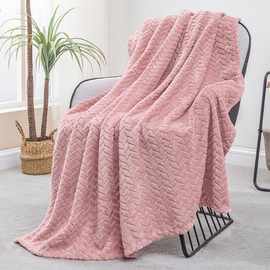 Exclusivo Mezcla Fleece Pink Throw Blanket for Couch Sofa Bed, 50”x70”