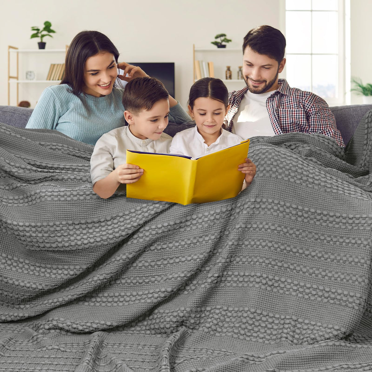 PHF Lightweight 100% Cotton Waffle Throw Blanket for Couch, Light Taupe