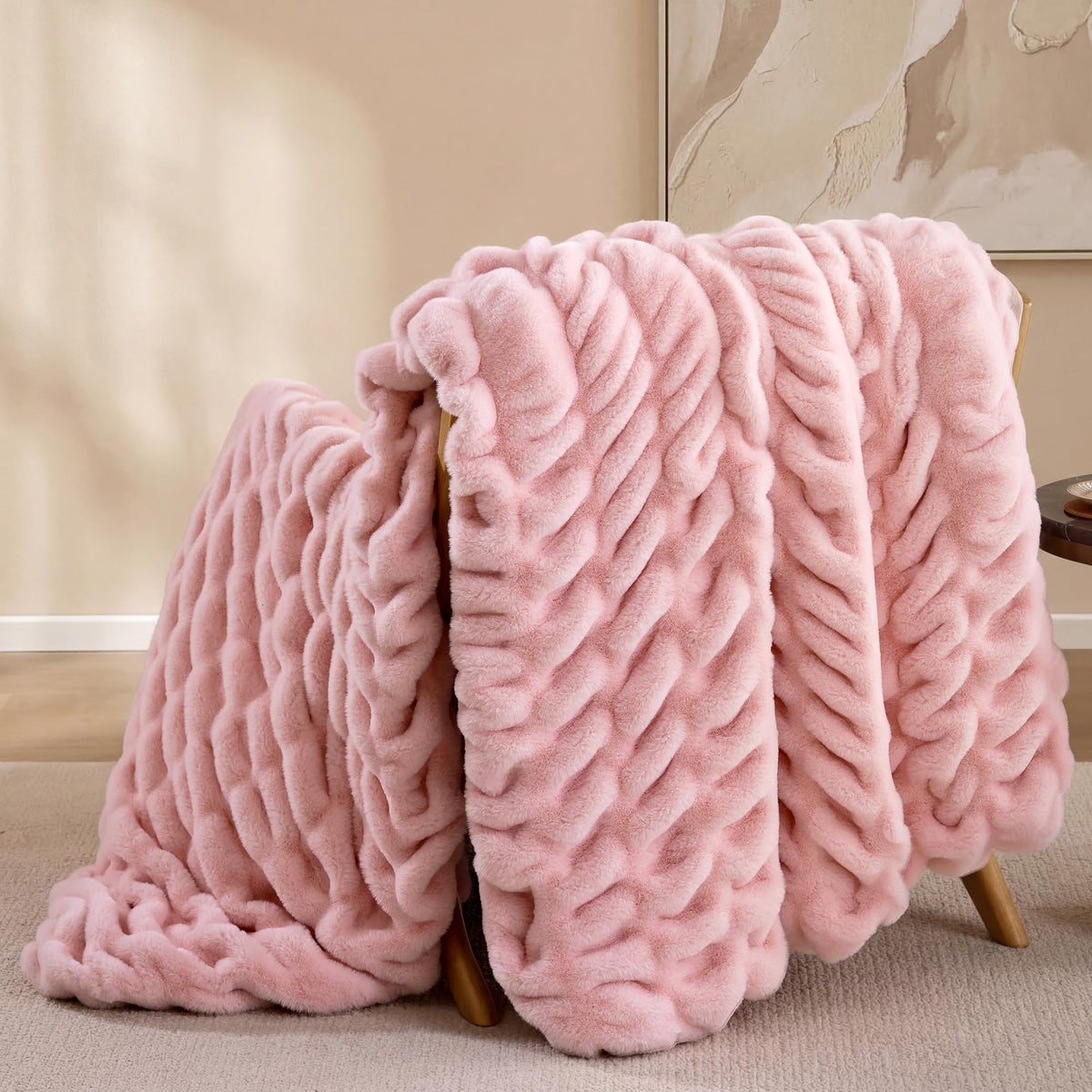 Smoofy Blush Pink Fluffy Blanket for Couch - Luxury Faux Rabbit Fur 50"x60"