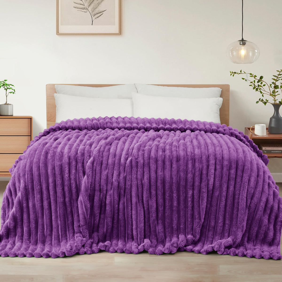 Exclusivo Mezcla Striped Fleece Throw Blanket for Couch, Sofa, Bed, 50"x60"