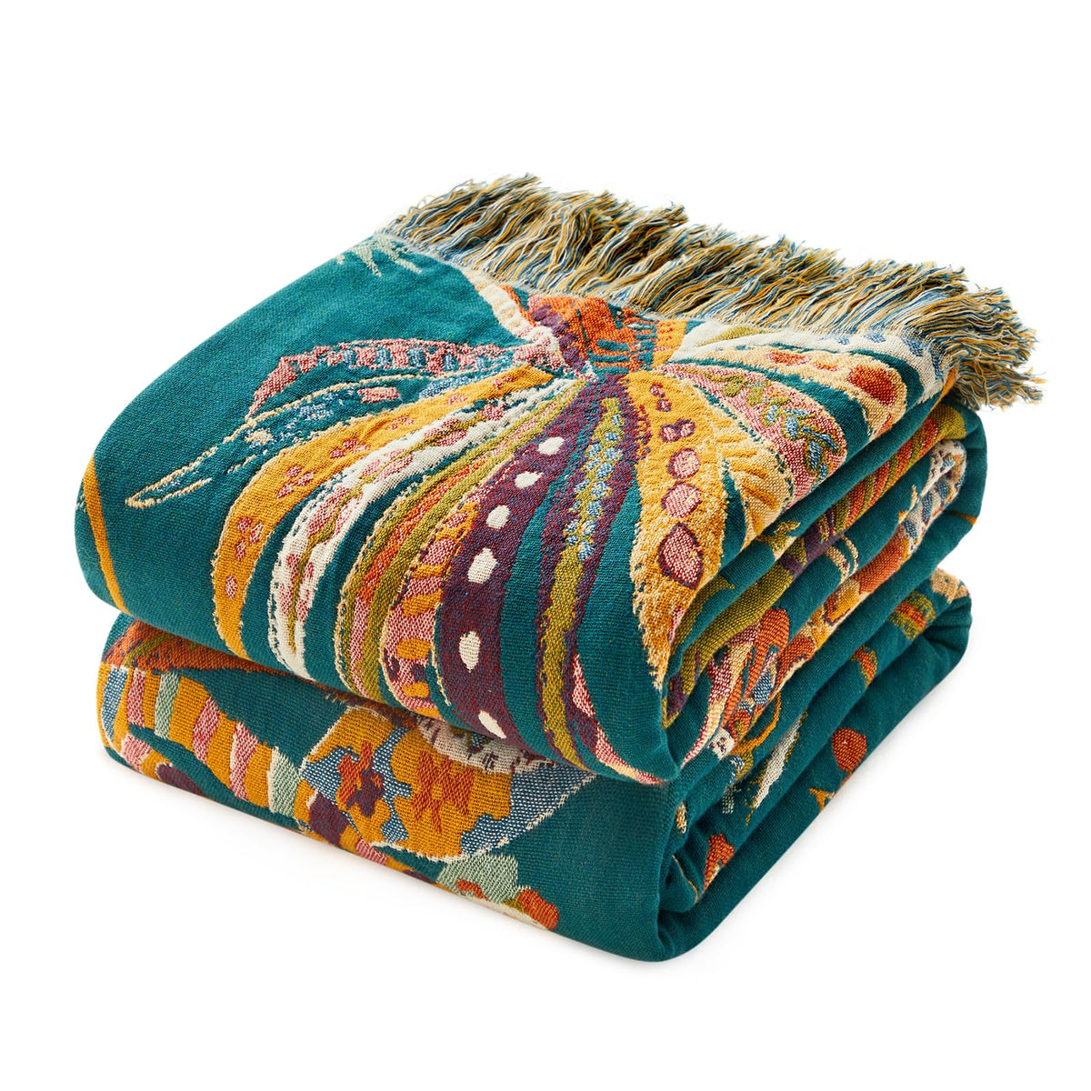 MSGKV Boho Fall Throw Blanket 60"x80" 100% Cotton Throw for Couch & Bed