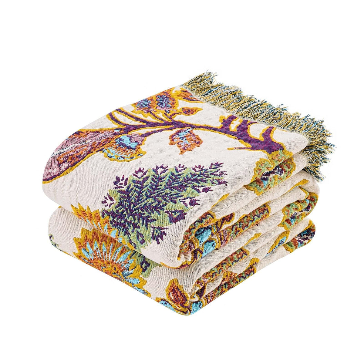 XIBLC Boho Throw Blanket, Blue Lightweight Blankets for Summer, 100% Cotton Bohemian Decorative Throw Blanket, 50"x60" Reversible Muslin Breathable Woven Farmhouse Blankets Quilt,