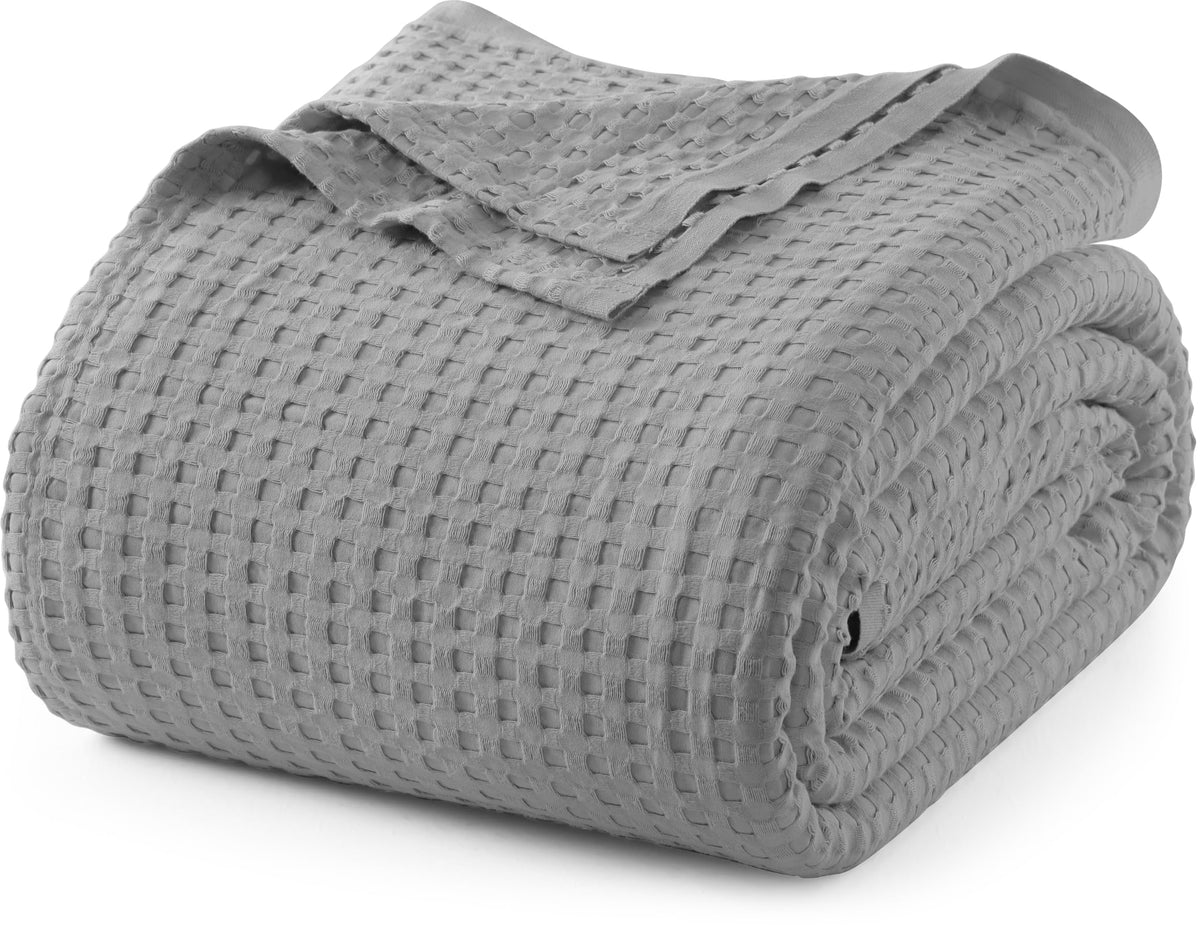 Utopia Bedding 100% Cotton Waffle Blanket Queen Size White, 90x90 Inch