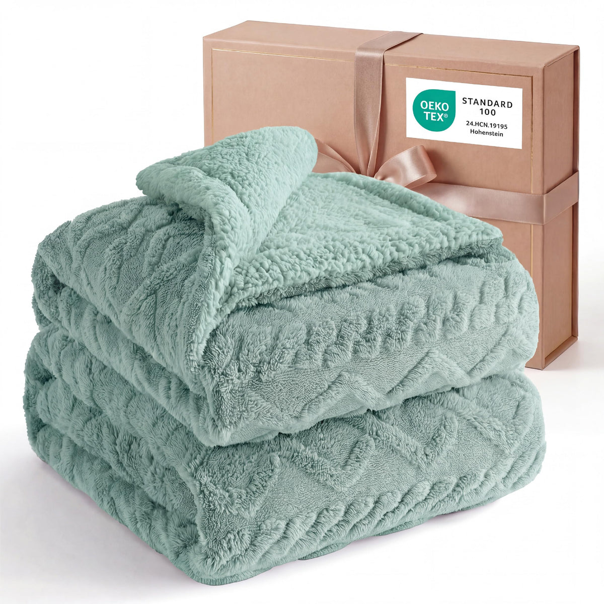 Bedsure Sherpa Fleece Blanket, Cable Jacquard Tufted, Warm, Throw, Grey