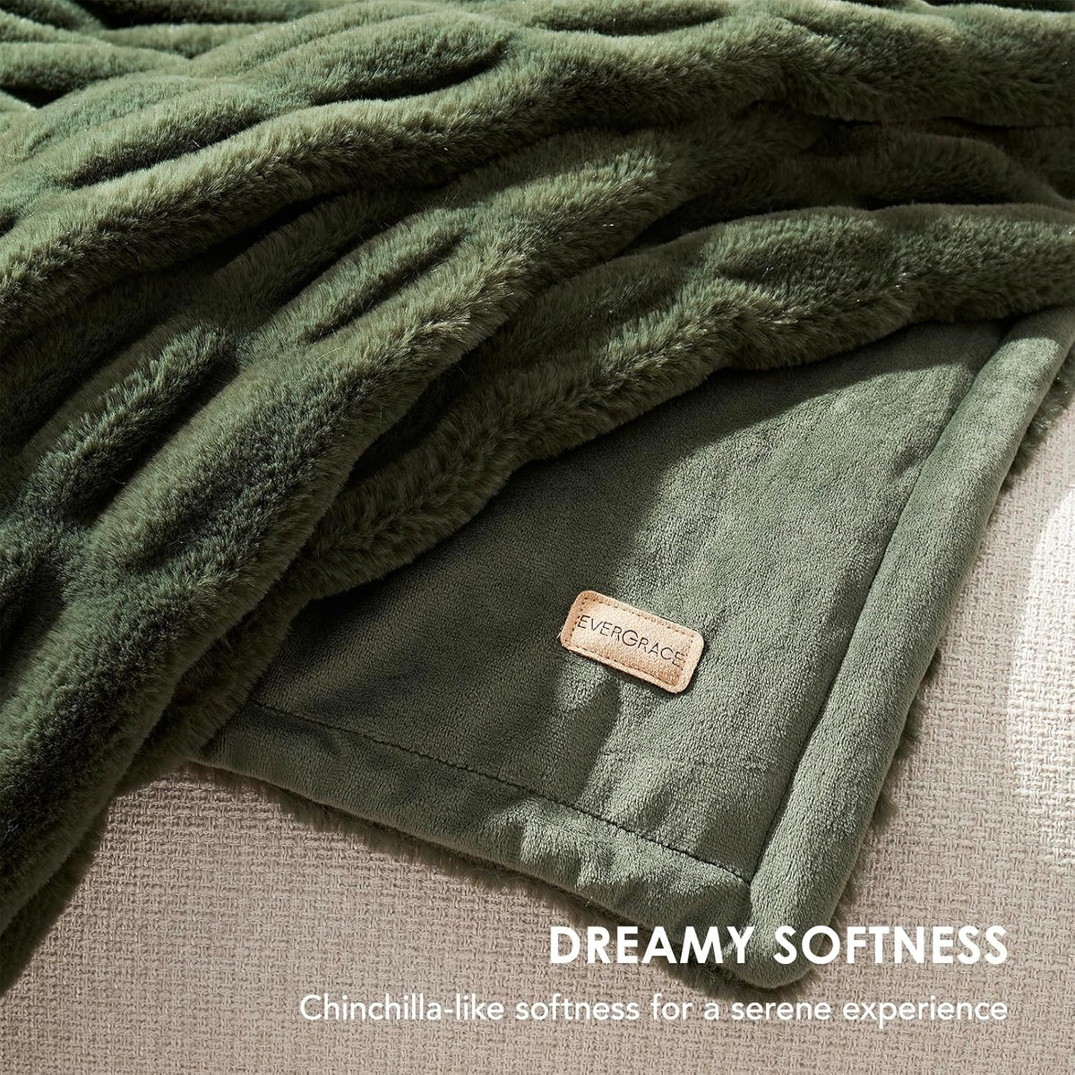 EverGrace Ruched Bubble Faux Rabbit Fur Throw Blanket, 60"x80", Loden Green