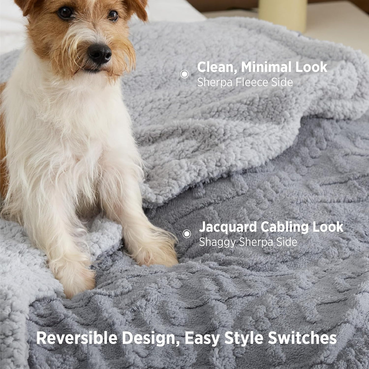 Bedsure Sherpa Fleece Blanket, Cable Jacquard Tufted, Warm, Throw, Grey