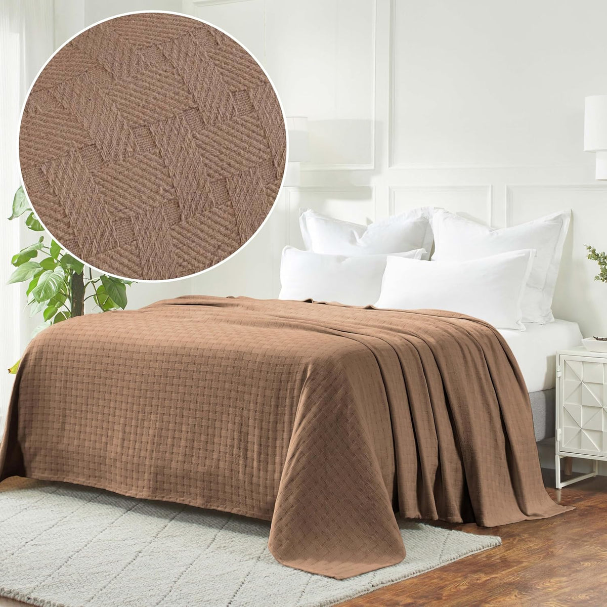 SUPERIOR Cotton Blanket Breathable All Season Comfy Bedding, King, Taupe