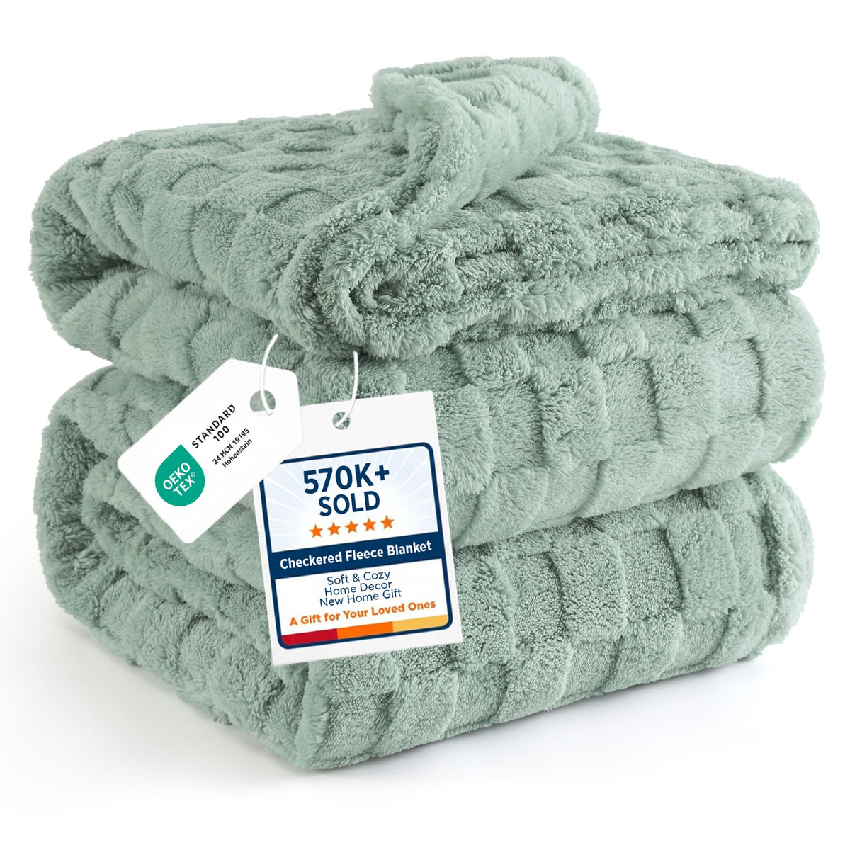 Bedsure Checkered Fleece Throw Blanket,Cute Home Decor,Sage Green,50"×60"
