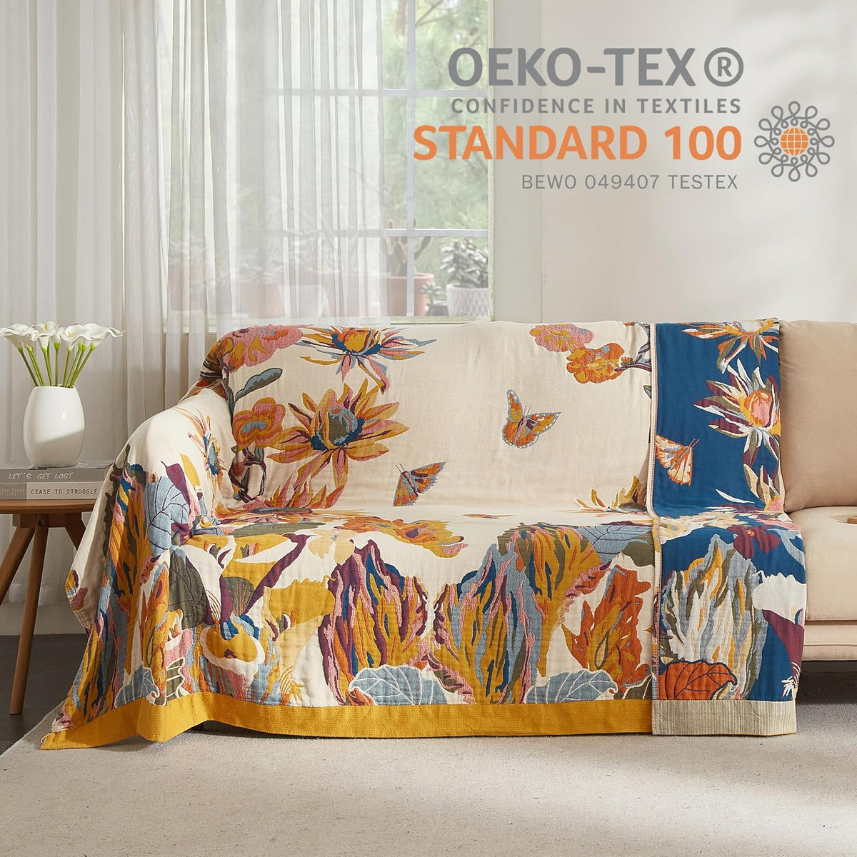 Boho Throw Blanket for Bed 50”x60”, 100% Cotton Blanket for Couch Sofa