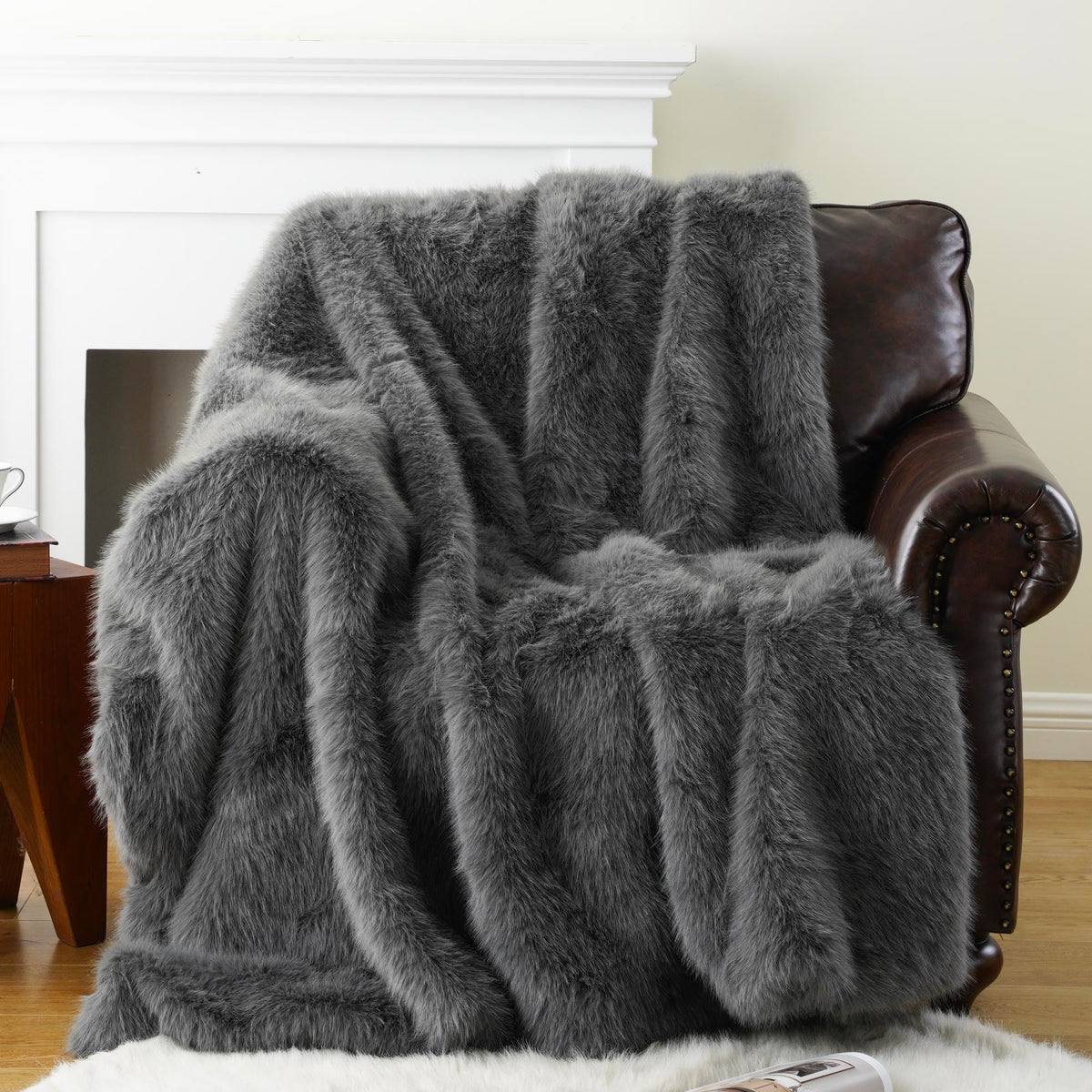 BATTILO HOME Faux Fur Throw Blanket, Luxury Fluffy Brown Blankets, 50"x60"