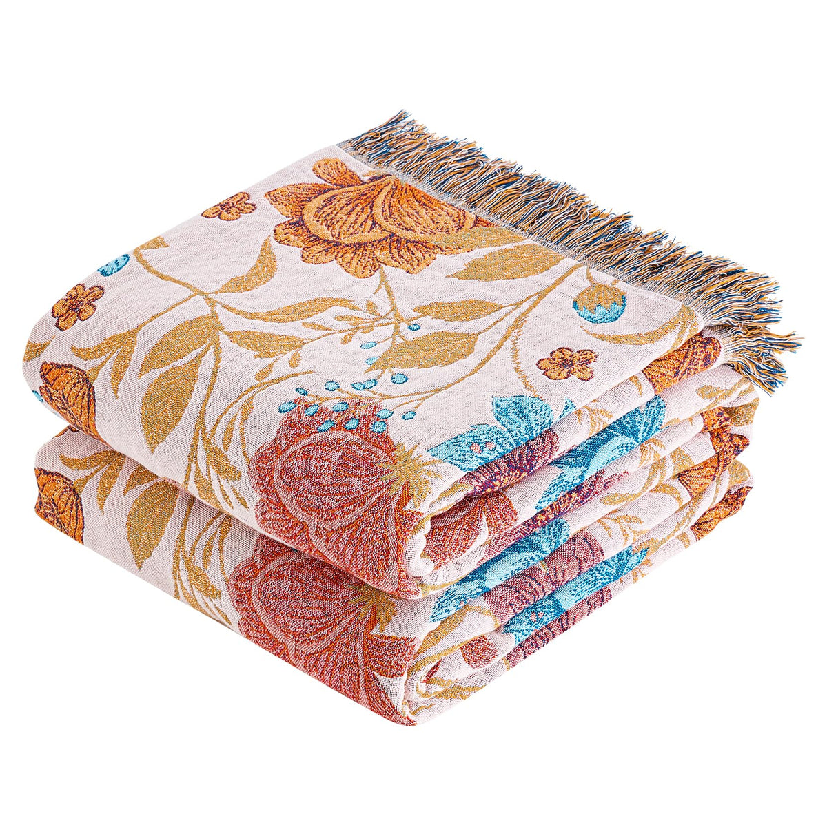VANJOROY Boho Throw Blanket, 100% Organic Cotton 50x60 for Couch Bed, Beige
