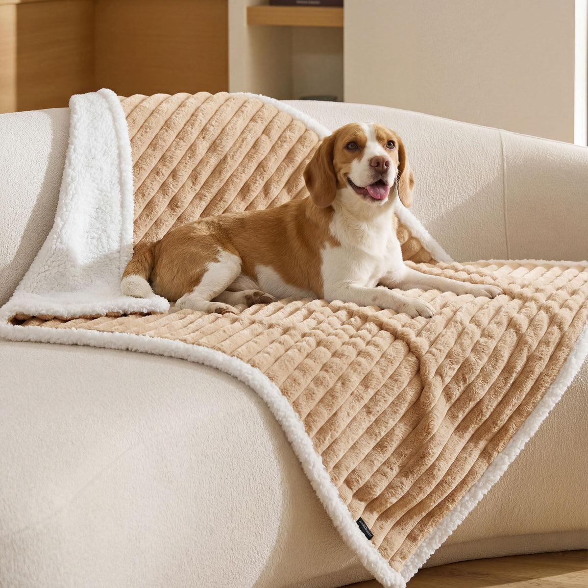Bedsure ComfyFleece® Waterproof Dog Blankets for Large Dogs,50x60 Cream