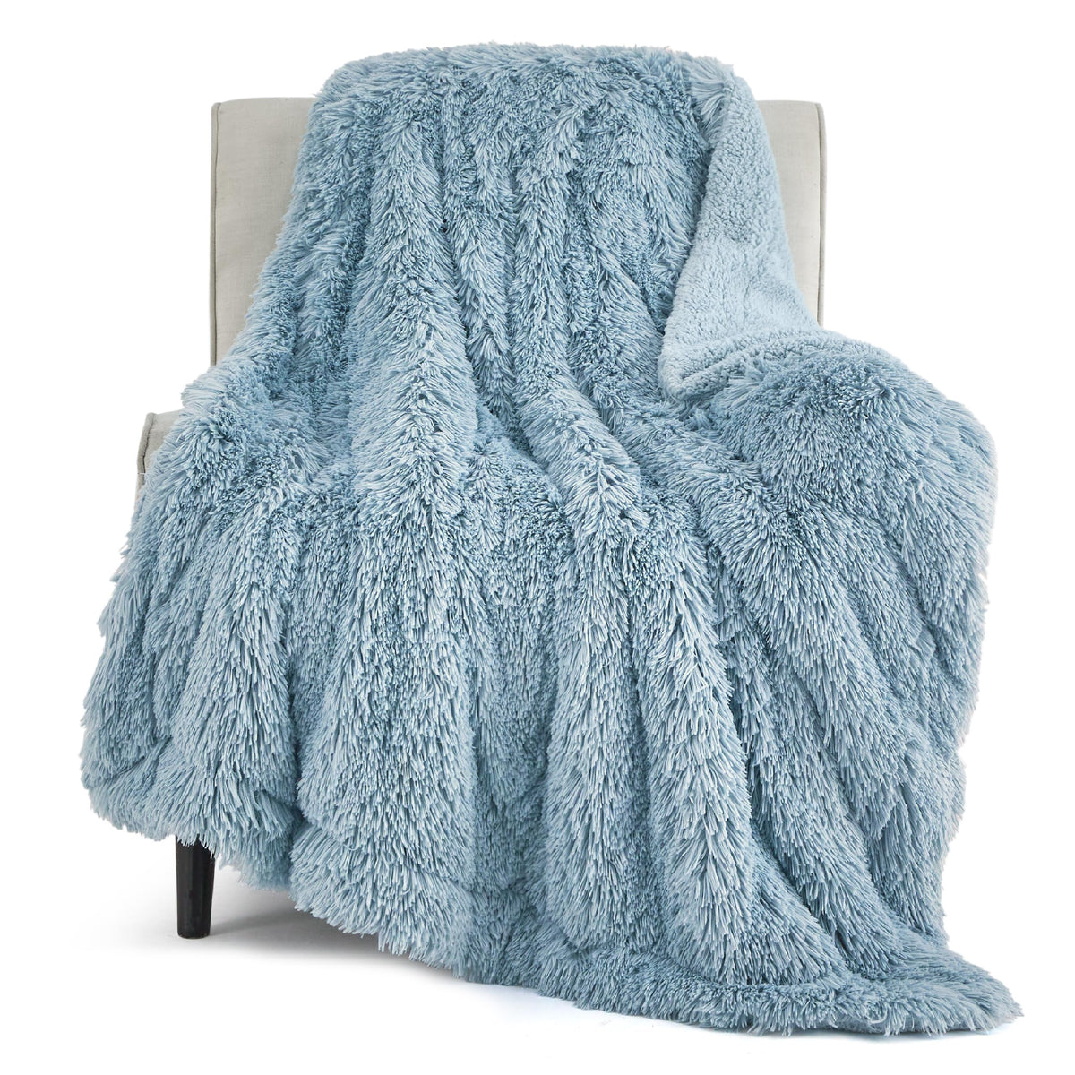 Bedsure Faux Fur Fluffy Fleece Sherpa Blanket Couch Throw Grey 50"x60"