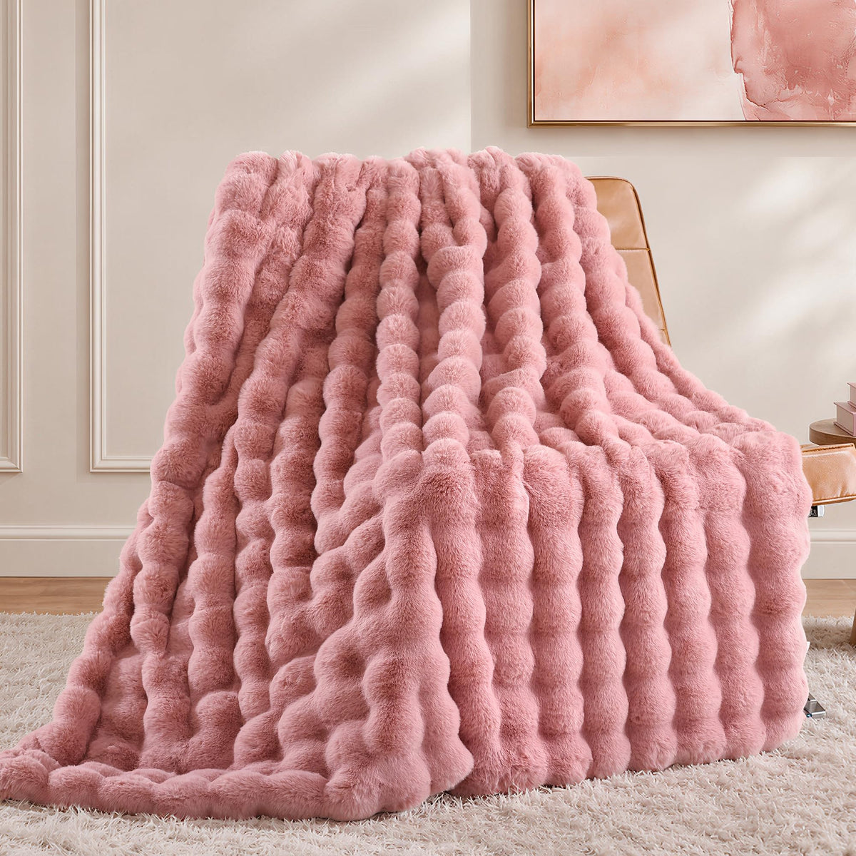 Smoofy Faux Rabbit Fur Throw for Couch - Rainbow Bubble Blanket 50"x60"