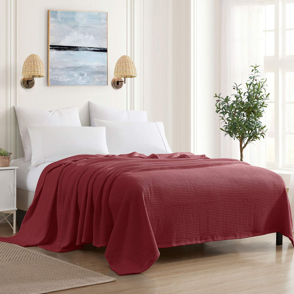 Sweet Home Collection 100% Fine Cotton Luxurious Basket Weave Blanket, Ivory Full/Queen(Pack of 1)