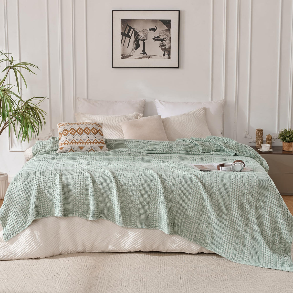 Light Waffle Weave Blanket 45x60, Small Breathable Blanket Throw for Couch