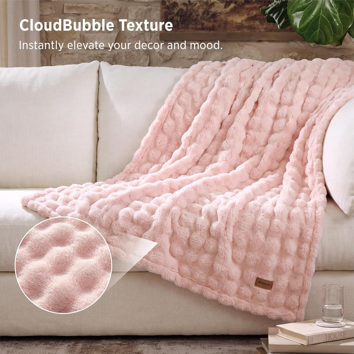 Bedsure Cloud Bubble Soft Throw Blanket, Room Decor Gifts, Pink 50"×60"