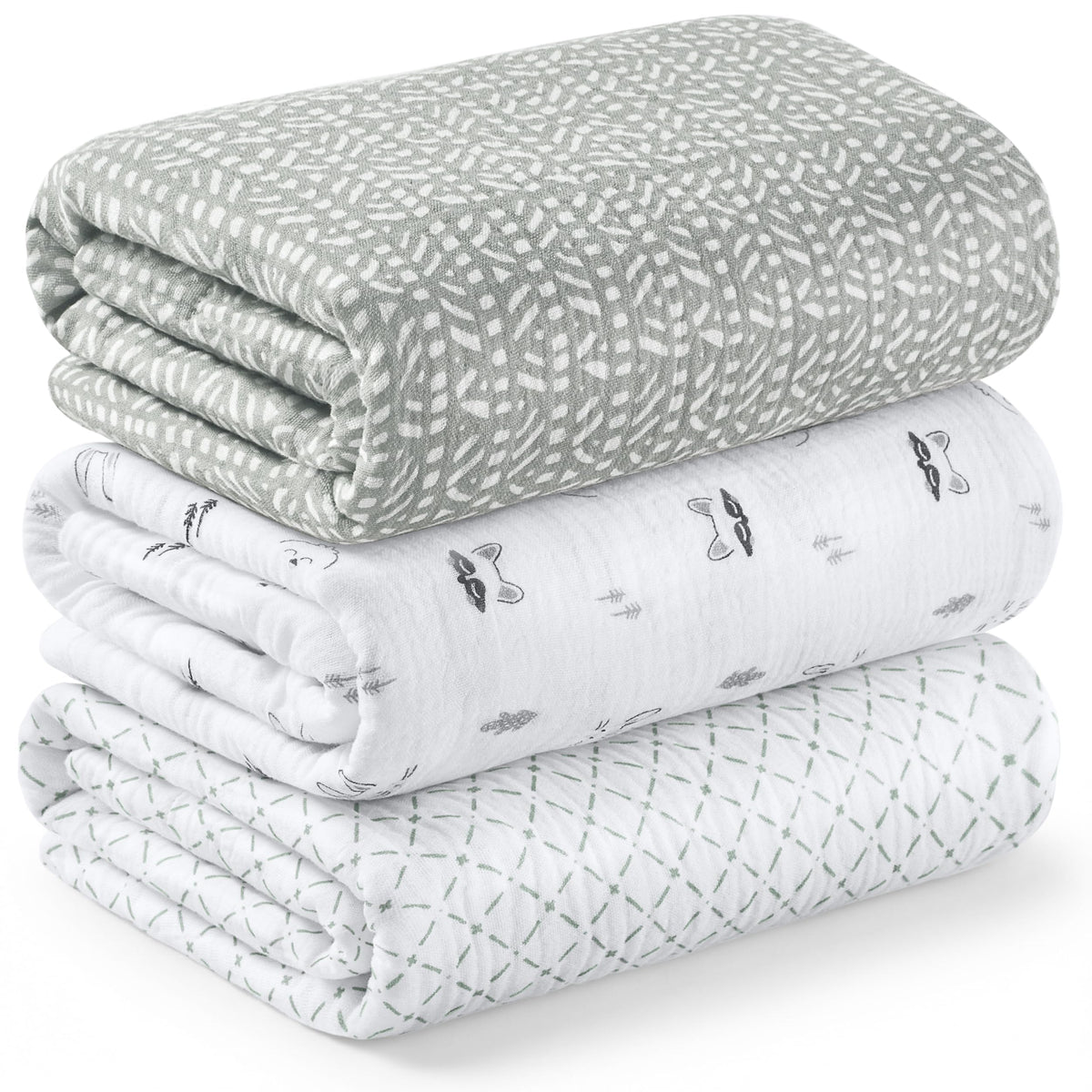 3pk Muslin Swaddle Blankets for Newborns Boys, Girls (Flora Vale, 47x47)