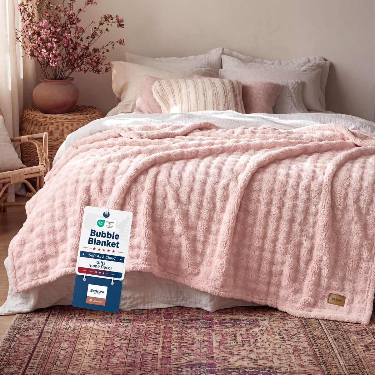 Bedsure Cloud Bubble Soft Throw Blanket, Room Decor Gifts, Pink 50"×60"