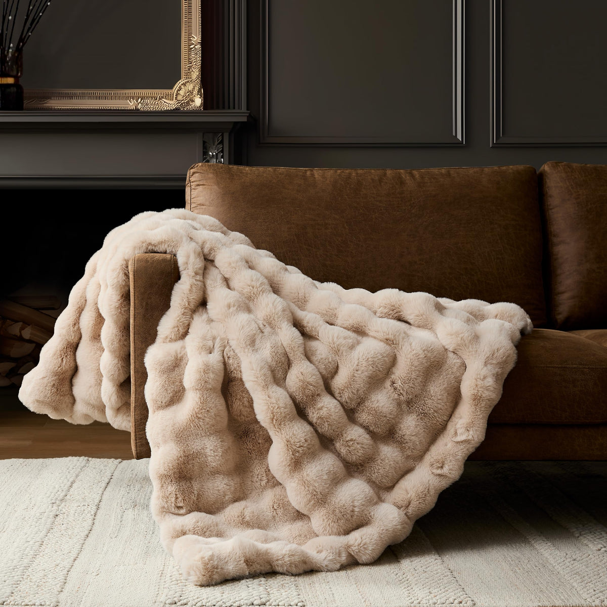 WDCOZY Cheetah Leopard Print Bubble Throw Blanket, Luxury Faux Rabbit Fur Mink Plush Throw for Couch, Sofa and Bed, Soft Fluffy Fuzzy Cozy Blanket for Women, 50x60 inches, Chocolate Brown, 950 GSM
