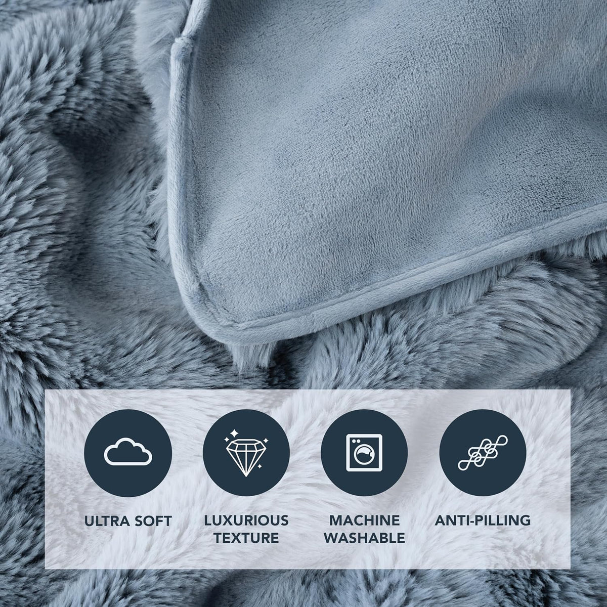 Berkshire Faux Fur & Velisse Reversible Blanket - Ultra Soft Plush Blanket for Couch and Bed, Luxury Fluffy Sofa Decor, 90" x 90", Polar Blue