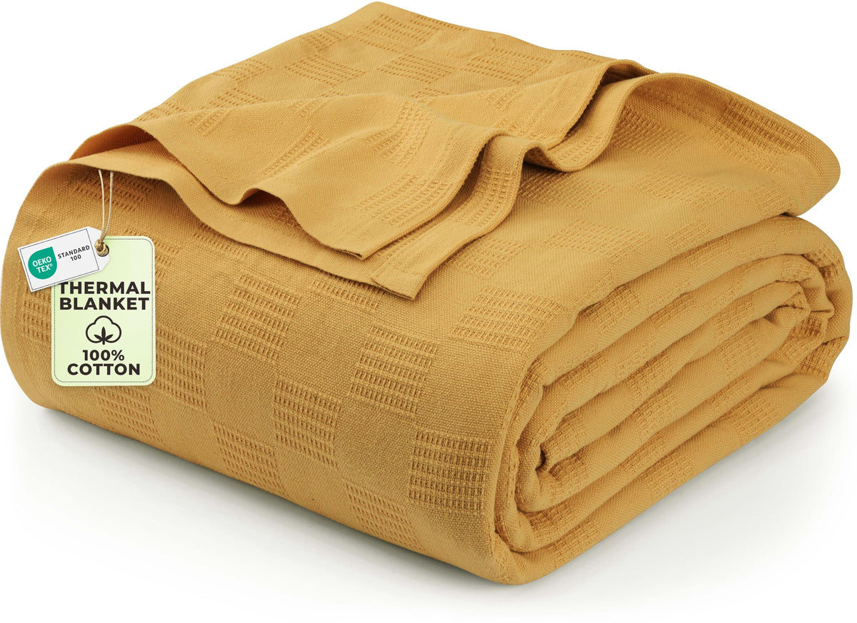Utopia Bedding 100% Cotton Thermal Blanket Khaki Throw, 50x60 Inches