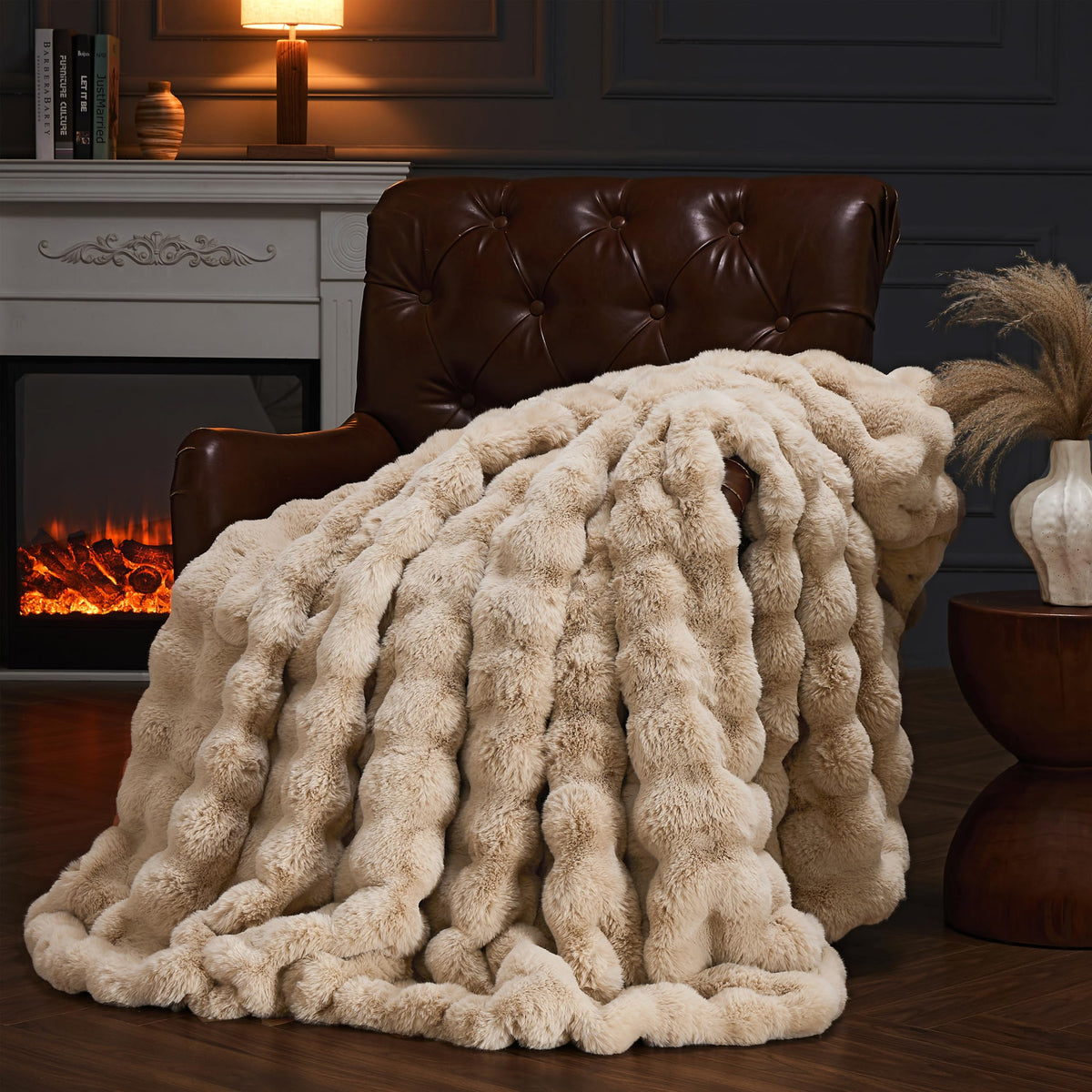 Faux Fur Throw Blanket for Couch, Fluffy Fuzzy Plush Bubble Blanket, Soft Warm Cozy Shaggy Rabbit Blanket, Luxury Decorative Gifts for Sofa Bedroom Living Room, 60x50inch (Cow Print-Brown)