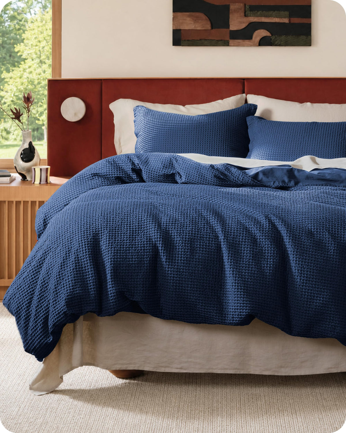 Bedsure PureWoven 3 Pieces 100% Cotton Waffle Duvet Cover Set, Queen, Linen