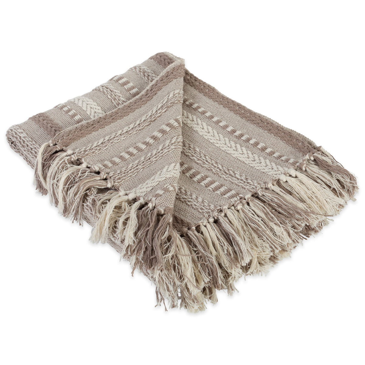 DII Braided Striped Throw Blanket, 50x60, Vintage Linen on Cream
