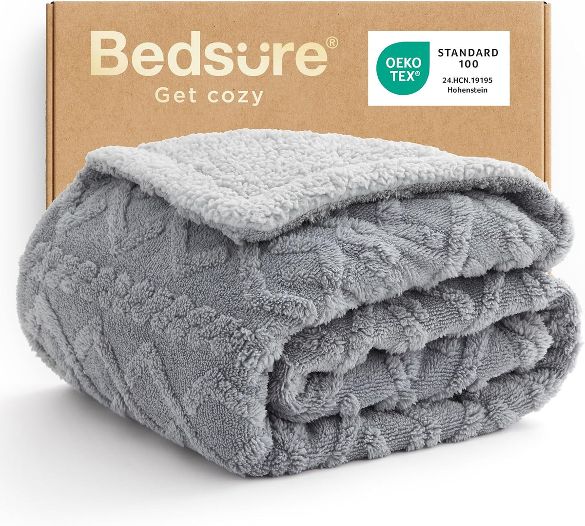 Bedsure Sherpa Fleece Blanket, Cable Jacquard Tufted, Warm, Throw, Grey