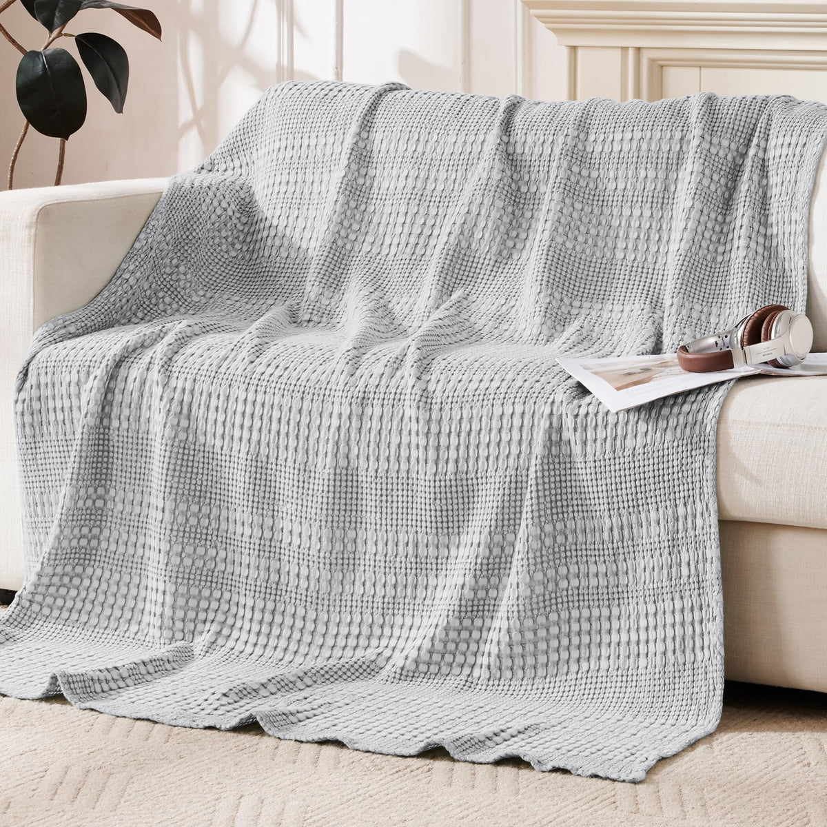 Light Waffle Weave Blanket 45x60, Small Breathable Blanket Throw for Couch